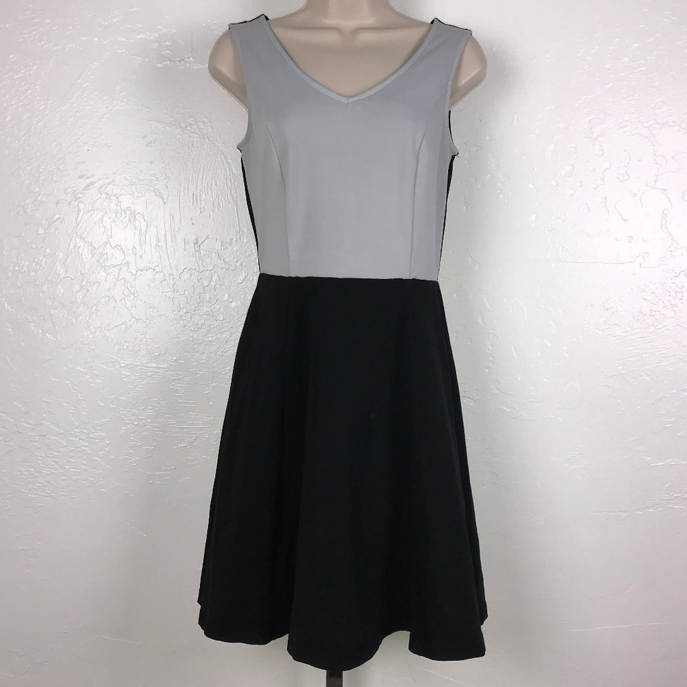 Cynthia Rowley womens S black gray color block v-neck sleeveless A-line dress